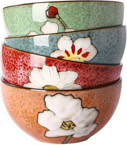 lot 5132 image: Ceramic Soup Bowls for Kitchen, 28oz Flower Bowls Set of 4, Suitable for Breakfast, Lunch, Dinner, Ideal for Ramen, Cereal, Pasta, Grains, Salads, Gifts, Kitchen Decoration