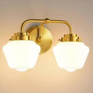 lot 5135 image: Bathroom Vanity Light Fixtures 2-Lights Gold Bathroom Lighting Fixtures Over Mirror, Mid-Century Modern Wall Sconces with Frosted Milky Glass for Kitchen Bedroom Hallway