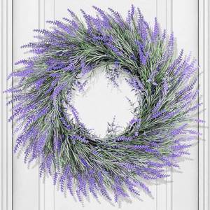 lot 5137 image: Winter Spring Summer Lavender Door Wreath 24Inch Front Door Wreath All Seasons Wreaths Purple Artificial Lavender Wreaths for Outdoor Outside Indoor Window Home Rustic Farmhouse Decorations