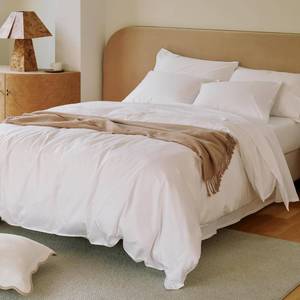 lot 5138 image: Double Stitch Supima Cotton Duvet Cover Set - 100% American Grown Cotton Duvet Cover King, Luxury 600 Thread Count Sateen Weave, Hotel Quality Bedding Set, Bright White, 90 x 90