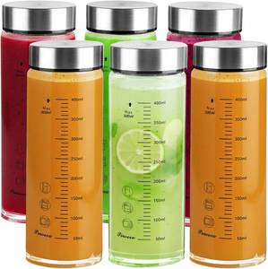 lot 5139 image: Glass Juice Bottles 6 Pack 16 oz - Wide Mouth Glass Water Bottles with Lids - for Juicing, Protein, Smoothie, Milk, Reusable, BPA Free, Stainless Steel Lids, Blender, Shaker Bottle (500ml)