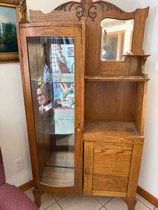 Victorian Oak side by Side Secretary Curio Desk Cabinet w/ curved glass--FR