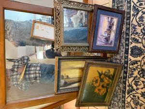 lot 1259 image: Large Mirror & Miscellaneous Vintage Wall Pictures--Hall