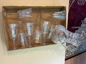 lot 1025 image: Cut Glass Pitcher & 7 Stemware--BP