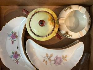 lot 1034 image: Box of Glassware (Noritake dish & bone dishes x6 & Ash Tray)--BP