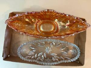 lot 1035 image: Carnival Glass Gondola & Cut Glass Dish--BP
