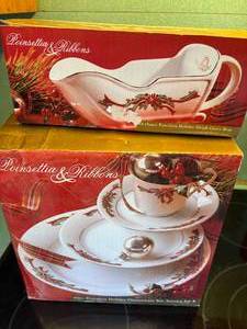 lot 1058 image: Poinsettia Ribbon Holiday Glassware--K