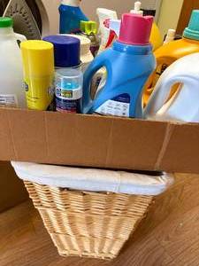 lot 1091 image: Wicker Laundry Basket, Iron, Laundry & Cleaning Supplies--LRY