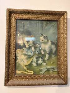 lot 1155 image: Vintage Kitten Print Wall Art (25 x 21)--LR