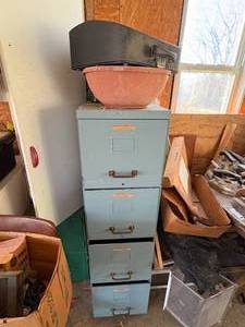 lot 1378 image: Filing Cabinet 4 Drawer w Miscellaneous Contents--Gar