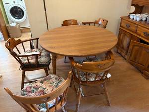 lot 1167 image: Wood Table Dinette Set w Drop Leaf & 4x Chairs--DR