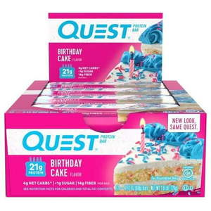 lot 1101 image: QUEST BIRTHDAY CAKE COATED PROTEIN BAR 12 BARS