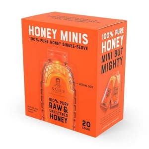 lot 1112 image: Nature Nate s Honey Minis 100% Pure Raw and Unfiltered Honey - 20 Single Serve Packets  Gluten-Free
