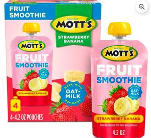 lot 1129 image: Motts Fruit Smoothie Strawberry Banana, 4.2 oz, 4 Pack