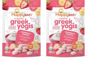 lot 1146 image: Happy Baby Organics Baby Snacks, Greek Yogis, Freeze Dried Yogurt & Fruit Snacks, Gluten Free Snack for Babies 9 Months, Strawberry & Banana, 1 Ounce (Pack of 2)