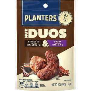 lot 1233 image: 2 PK Planters Duos Espresso Flavored Hazelnuts &amp Cocoa Flavored Cashews