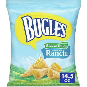 lot 1250 image: Bugles Crispy Corn Snacks  Hidden Valley Ranch  Family Size Snack Bag  14.5 oz Bugles