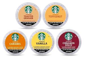 lot 1287 image: Starbucks K-Cup Coffee Pods Flavored Coffee Variety Pack for Keurig Brewers Naturally Flavored Arabica 1 box (40 pods total)