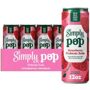 lot 1317 image: Simply POP Prebiotic Soda Strawberry Cans, 12 fl oz, 12 Pack