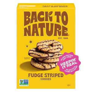 lot 1351 image: 2PK Back to Nature Fudge Striped Cookies, Plant-Based, Non-GMO, Made with Wheat Flour, Snack Happy, 7.7 oz Box