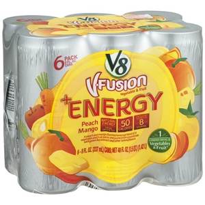 lot 1356 image: V8 Energy Peach Mango Juice Energy Drink  8 fl oz Can  6 Count