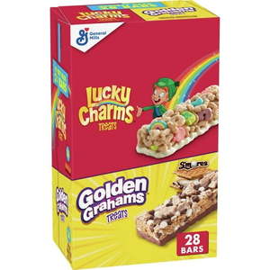 lot 1437 image: Golden Grahams Lucky Charms Breakfast Cereal Treat Bars Variety Pack  28 ct