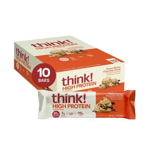lot 1488 image: think Protein Bars, High Protein Snacks, Gluten Free, High Fiber, Peanut Butter Chocolate Chunk, 10 Count (126)