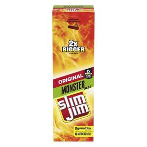 lot 1489 image: Slim Jim Original Monster Smoked Snack Stick  Smoked Meat Stick  1.94 Oz  18 Ct