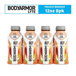 lot 1521 image: BODYARMOR LYTE Peach Mango Bottled Electrolyte Sports Drink  12 fl oz  8 Count (NO VISIBLE DATE)