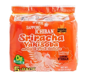 lot 1524 image: Sapporo Ichiban Sriracha Yakisoba Instant Noodles 5 Pack