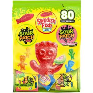 lot 1543 image: SOUR PATCH KIDS, Swedish Fish Treat Size Candy Bag - 80ct