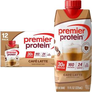 lot 1550 image: Premier Protein Nutritional Shake Cafe Latte Caffeinated - 11 fl oz12pk