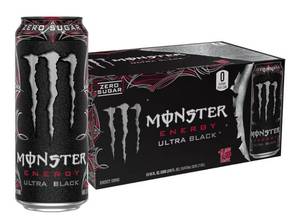 lot 1560 image: Monster Energy Ultra Black  Sugar Free Energy Drink  16 Ounce (Pack of 15) (NO VISIBLE BB DATE)