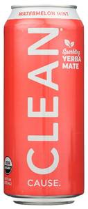 lot 1572 image: Clean Cause Organic Zero Calorie Watermelon Mint Sparkling Yerba Mate 16 oz (Pack of 4)