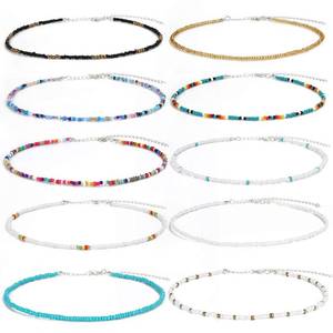 lot 1604 image: SCIONE Beaded Necklace 10 Pieces Tiny Seed Beaded Necklace Bohemian Hawaiian White Rainbow Adjustable Colorful Necklaces for Women