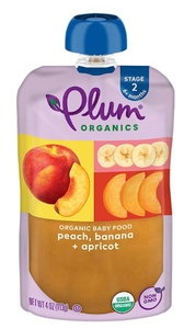 lot 1616 image: 6 pk Plum Organics Stage 2 Baby Food Pouch - Peach, Banana & Apricot