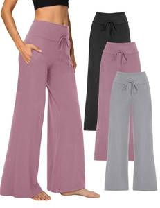 lot 1622 image: Showitty 3 Pack Womens Wide Leg Pants with Pockets, Casual Loose Pajama Palazzo Trousers Sweatpants for Yoga Lounge Size large - Retail $30