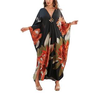 lot 1635 image: sunforyou Caftans for Women 4XL Black Elegant Moomoo Dresses70s Kaftan Print Colorful Floral Bikini Cover up Lightweight Loungewear(8693-34) - Retail $20