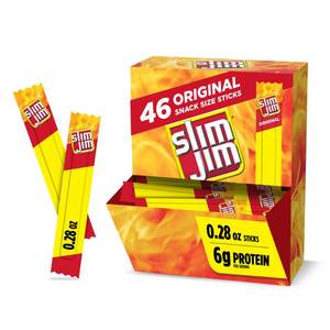 lot 1637 image: Slim Jim Smoked Meat Sticks, Original Flavor, 6g Protein Per Serving, Snack Size, 0.28 oz. (46 Count)