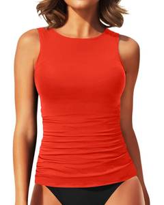 lot 1641 image: Daci Red Tankini Tops for Women High Neck Swim Top Tummy Control Bathing Suit Top Modest Swim Tank Top No Bottom L - Retail $30