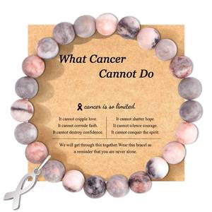 lot 1642 image: ZLLOO Breast Cancer Bracelets Natural Stone Bead Ribbon Inspirational Awareness Bracelets Encouragement Handmade Gifts for Women Best Friend Sister (Pink Zebra)