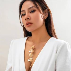 lot 1649 image: Slpytc Long Flower Leaf Statement Y Necklace for Women, Dainty Ginkgo Leaf Choker Necklace Bohemian Style Large Plant Leaves Necklace Beach Vacation Jewelry Present (Gold)