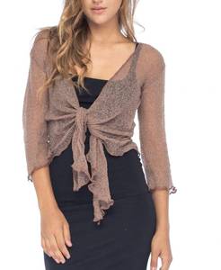 lot 1651 image: Back From Bali Womens Lightweight Knit Cardigan Shrug Lite Sheer Taupe One Size - Retail $26