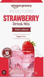 lot 1652 image: 5 pk Amazon Grocery Strawberry Drink Mix with Caffeine 10 Packets