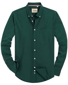 lot 1669 image: Alimens &amp Gentle Mens Solid Oxford Shirt Long Sleeve Dress Shirt Work Casual Green Button Down Shirts with Pocket,Dark Green,Medium - Retail $23