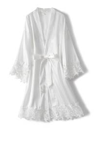 lot 1674 image: Women Lace Trim Robe Short Kimono Gown Silky Bathrobe for Bride Bridesmaid Nightgown White Medium
