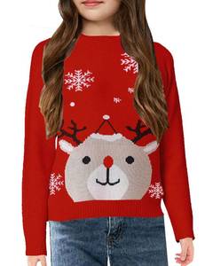 lot 1705 image: Girls Christmas Sweaters Long Sleeve Crewneck Reindeer Ugly Xmas Cute Knit Pullover Sweater Red Youth S