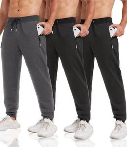 lot 1710 image: lomsoe 3 Pack Sweatpants for Men Tapered Mens Joggers Pants with Zip Pockets Slim Fit Running Gym Sweat Pants Gifts for Men medium - Retail $60