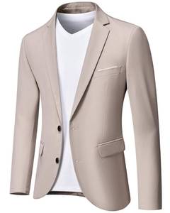 lot 1718 image: MYS Mens Slim Fit Blazer, Two Button Casual Lightweight Jacket, Sport Coat for Daily Beige Medium - Retail $40