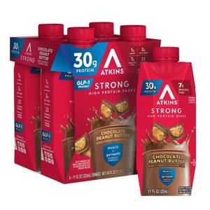 lot 1722 image: Atkins Strong 30g High Protein Shake - Chocolate Peanut Butter - 44 fl oz4pk